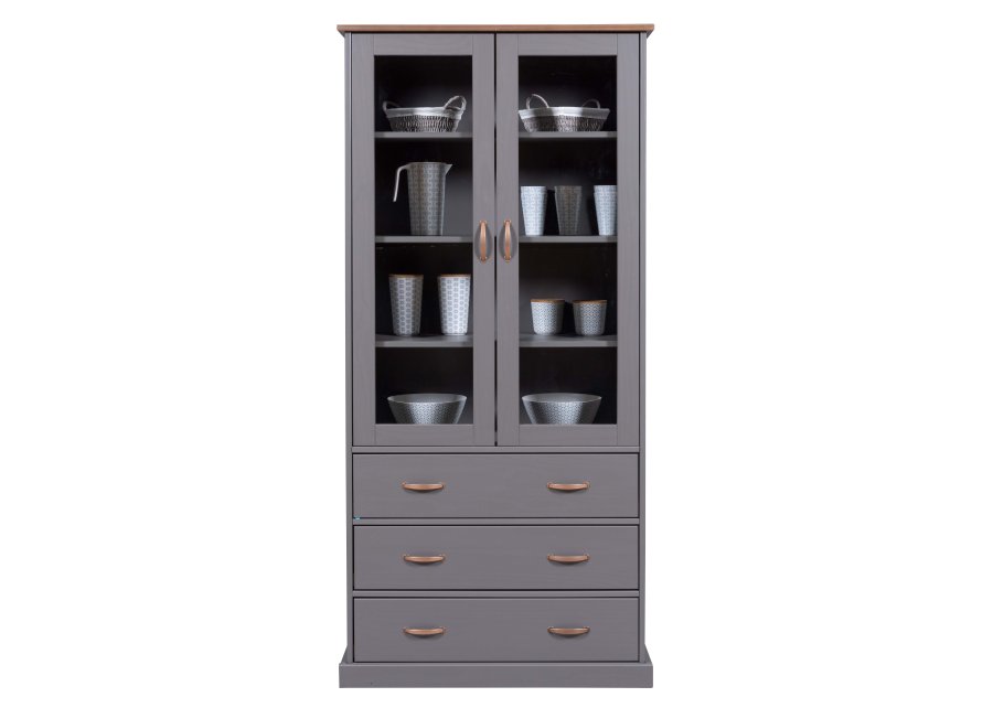 NORDIC LIVING COLLECTION FSC vitrineskap Luzerna gr� med 2 d�rer og 3 skuffer