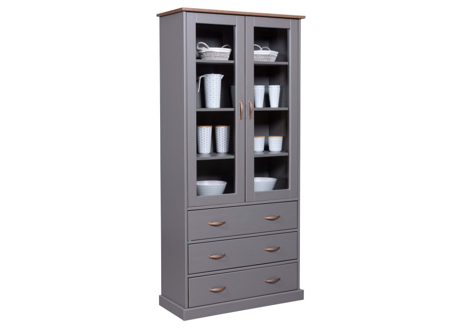 NORDIC LIVING COLLECTION FSC vitrineskap Luzerna gr� med 2 d�rer og 3 skuffer
