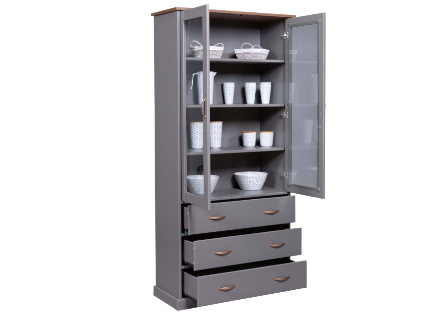 NORDIC LIVING COLLECTION FSC vitrineskap Luzerna gr� med 2 d�rer og 3 skuffer