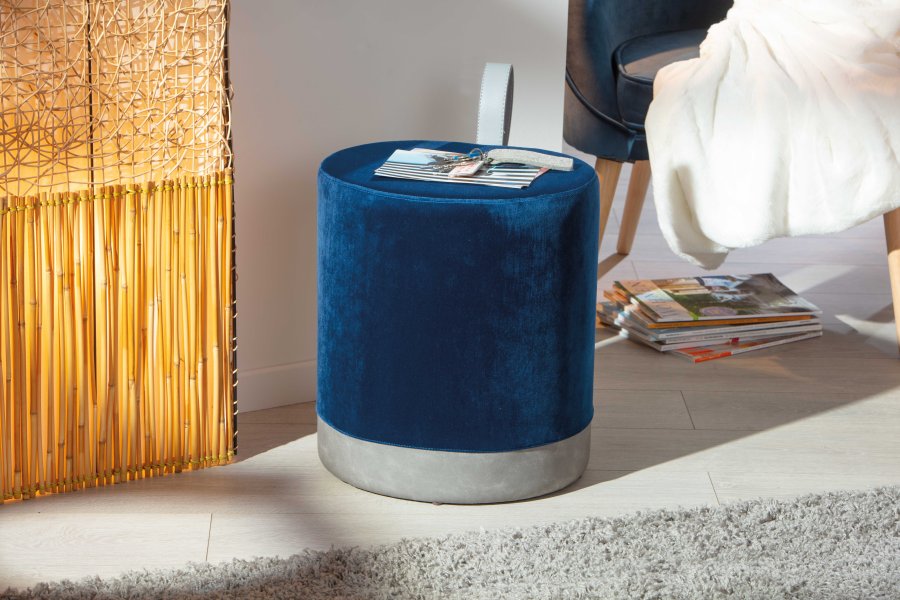 NORDIC LIVING COLLECTION Osane pall i sammetsbl�tt med PU-handtag, f�rvaringsutrymme och b�rrem i konstl�der