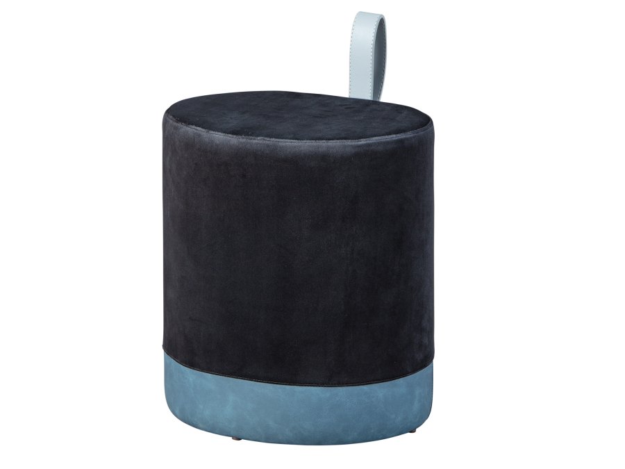 NORDIC LIVING COLLECTION Osane pall i svart sammet med PU-handtag, f�rvaringsutrymme och b�rrem i konstl�der