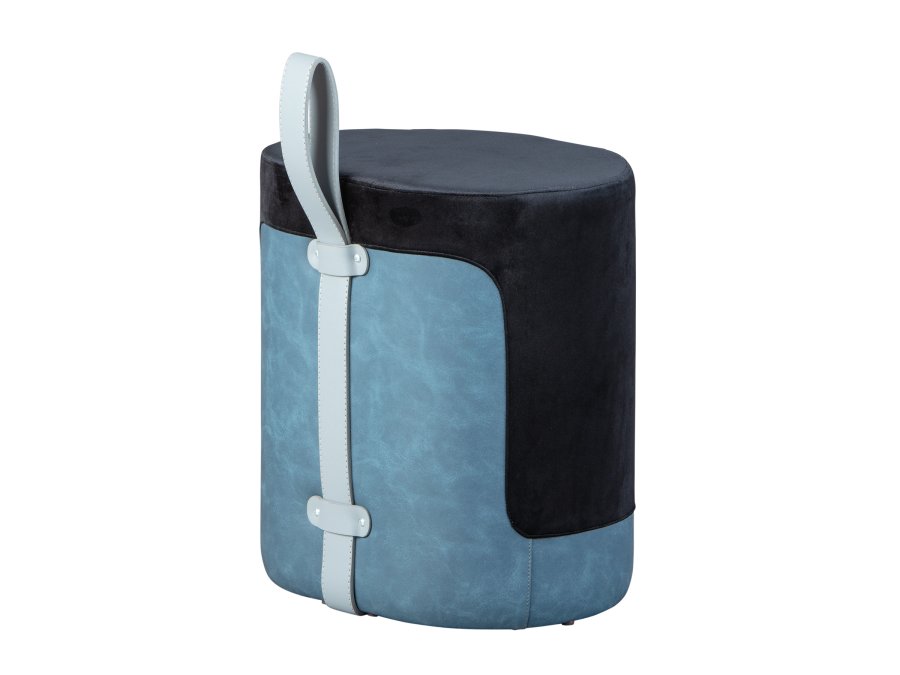 NORDIC LIVING COLLECTION Osane pall i svart sammet med PU-handtag, f�rvaringsutrymme och b�rrem i konstl�der