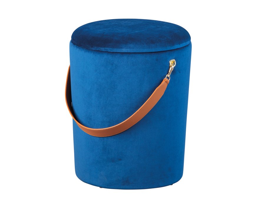 NORDIC LIVING COLLECTION Papua-pall i sammetsbl�tt med PU-handtag, f�rvaringsutrymme och b�rrem i konstl�der