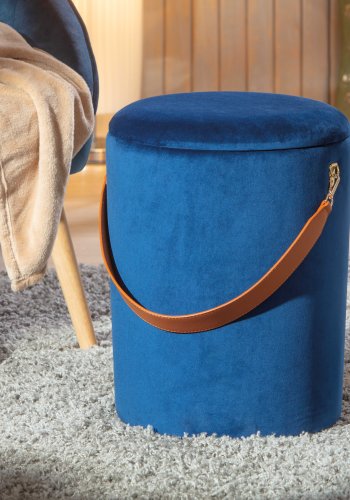 NORDIC LIVING COLLECTION Papua-pall i sammetsbl�tt med PU-handtag, f�rvaringsutrymme och b�rrem i konstl�der