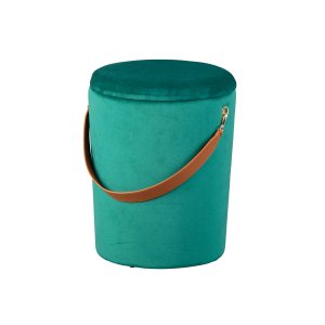 NORDIC LIVING COLLECTION Papua-pall i gr�n sammet med PU-handtag, f�rvaringsutrymme och b�rrem i konstl�der