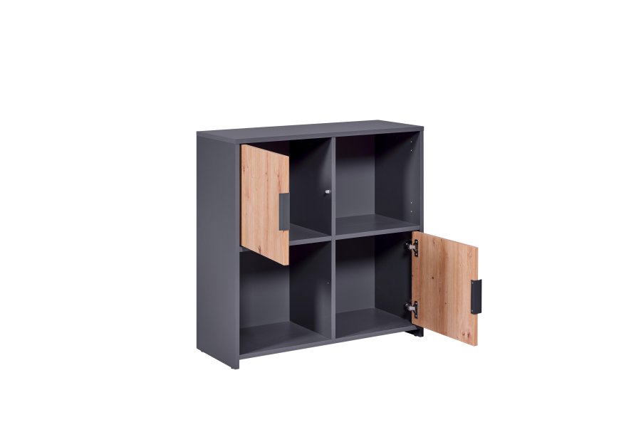 NORDIC LIVING COLLECTION Pepeto frittst�ende bokhylle med 2 d�rer og 2 rom, h�ndlaget eik/antrasitt