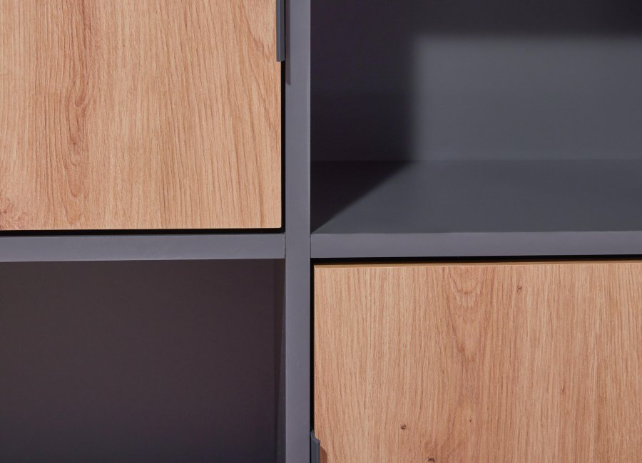 NORDIC LIVING COLLECTION Pepeto frittst�ende bokhylle med 2 d�rer og 2 rom, h�ndlaget eik/antrasitt