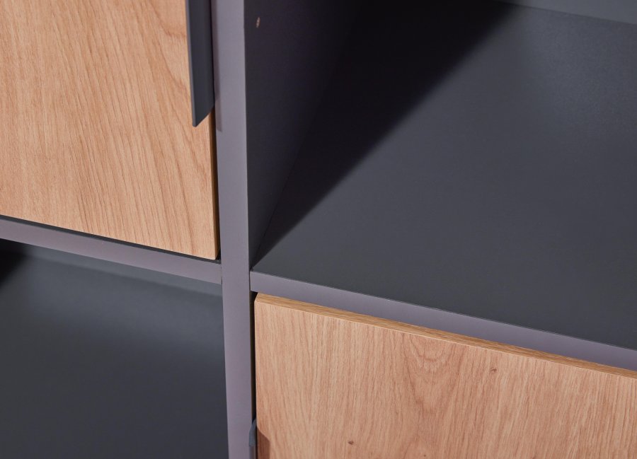 NORDIC LIVING COLLECTION Pepeto frittst�ende bokhylle med 2 d�rer og 2 rom, h�ndlaget eik/antrasitt