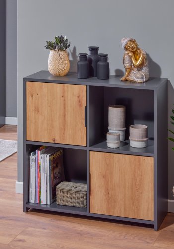 NORDIC LIVING COLLECTION Pepeto frittst�ende bokhylle med 2 d�rer og 2 rom, h�ndlaget eik/antrasitt
