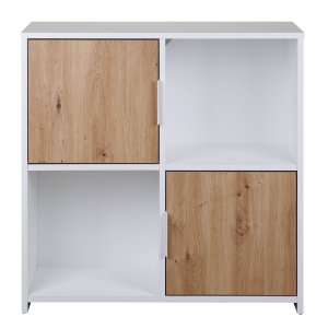 NORDIC LIVING COLLECTION Pepeto 2T frittst�ende hylle i h�ndlaget eik/hvit med 2 rom og 2 d�rer