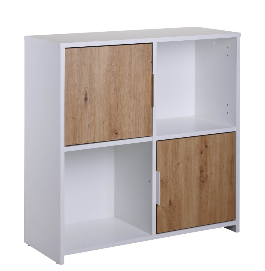 NORDIC LIVING COLLECTION Pepeto 2T frittst�ende hylle i h�ndlaget eik/hvit med 2 rom og 2 d�rer