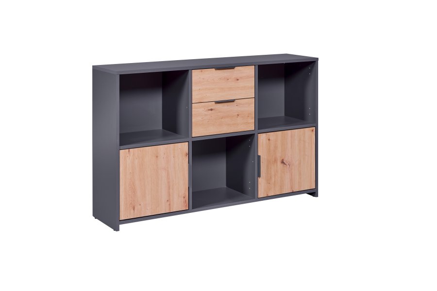 NORDIC LIVING COLLECTION Pepeto kommode med 2 d�rer, 2 skuffer og 3 rom, h�ndlaget eik/antrasitt