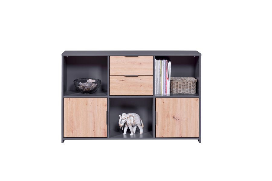 NORDIC LIVING COLLECTION Pepeto kommode med 2 d�rer, 2 skuffer og 3 rom, h�ndlaget eik/antrasitt