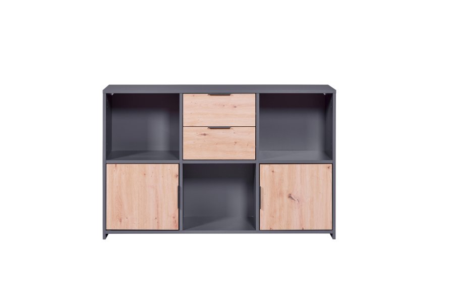 NORDIC LIVING COLLECTION Pepeto kommode med 2 d�rer, 2 skuffer og 3 rom, h�ndlaget eik/antrasitt