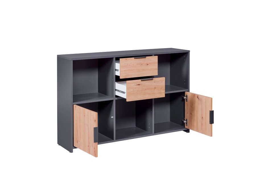 NORDIC LIVING COLLECTION Pepeto kommode med 2 d�rer, 2 skuffer og 3 rom, h�ndlaget eik/antrasitt