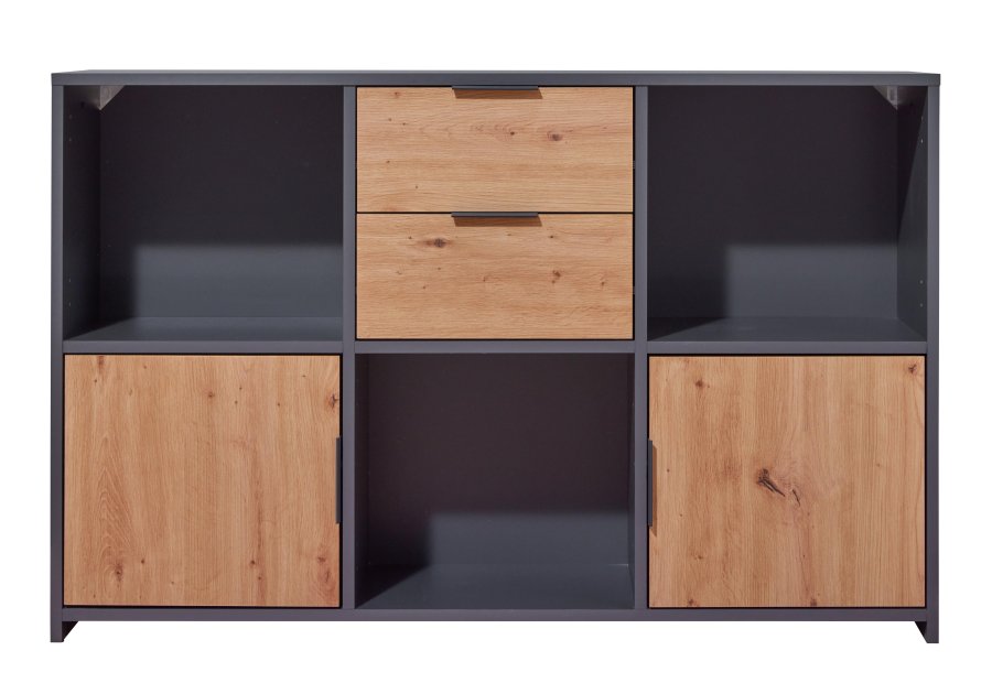 NORDIC LIVING COLLECTION Pepeto kommode med 2 d�rer, 2 skuffer og 3 rom, h�ndlaget eik/antrasitt