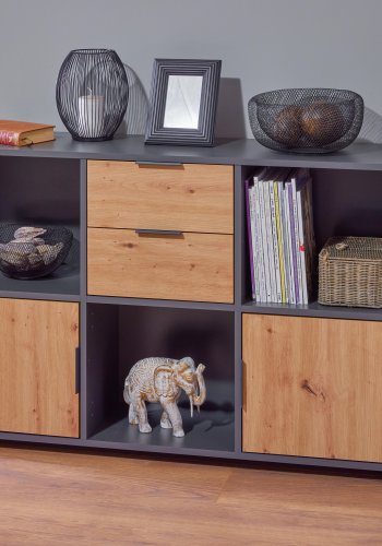 NORDIC LIVING COLLECTION Pepeto kommode med 2 d�rer, 2 skuffer og 3 rom, h�ndlaget eik/antrasitt