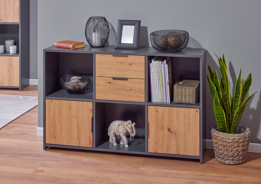 NORDIC LIVING COLLECTION Pepeto kommode med 2 d�rer, 2 skuffer og 3 rom, h�ndlaget eik/antrasitt
