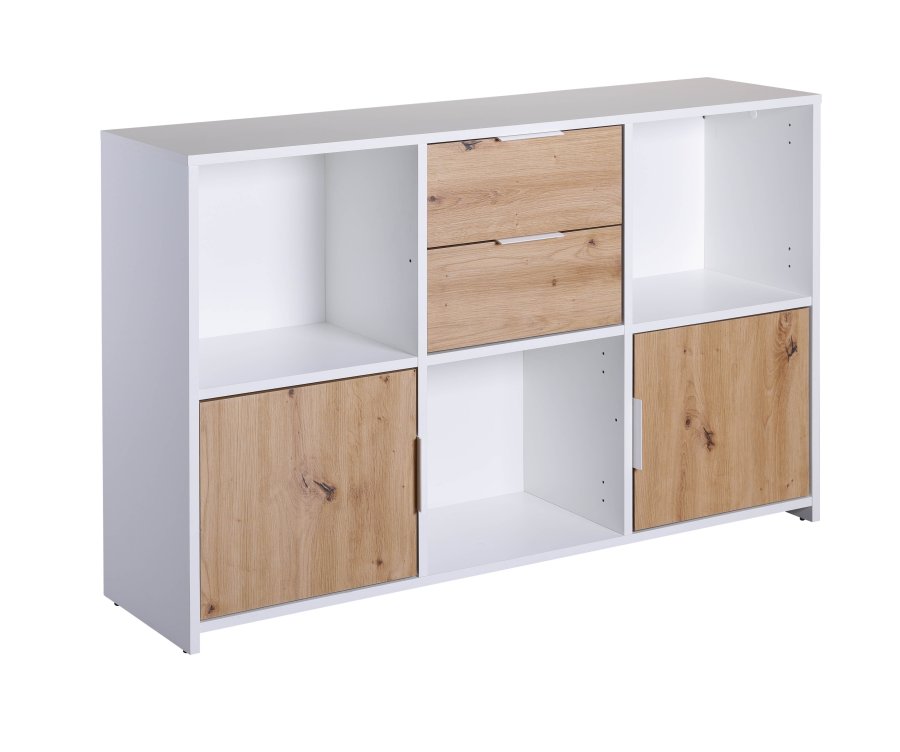 NORDIC LIVING COLLECTION Pepeto 2T2S kommode i h�ndlaget eik/hvit med 3 rom og 3 d�rer