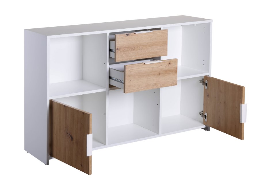 NORDIC LIVING COLLECTION Pepeto 2T2S kommode i h�ndlaget eik/hvit med 3 rom og 3 d�rer