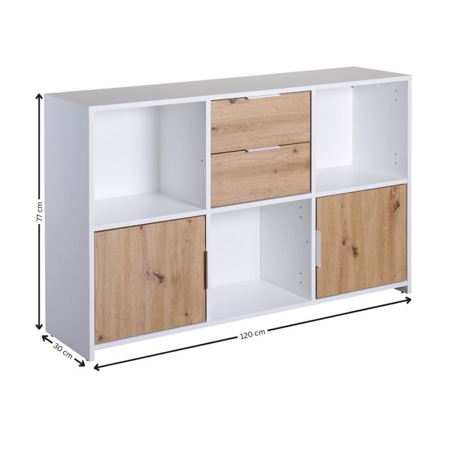 NORDIC LIVING COLLECTION Pepeto 2T2S kommode i h�ndlaget eik/hvit med 3 rom og 3 d�rer