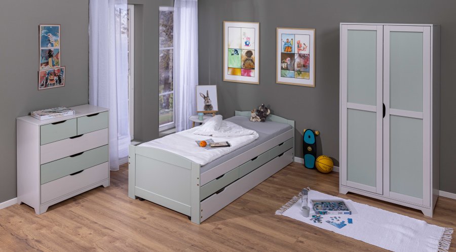 NORDIC LIVING COLLECTION Prati barnegarderobe med 2 d�rer, laget av heltre furu, malt lys gr�