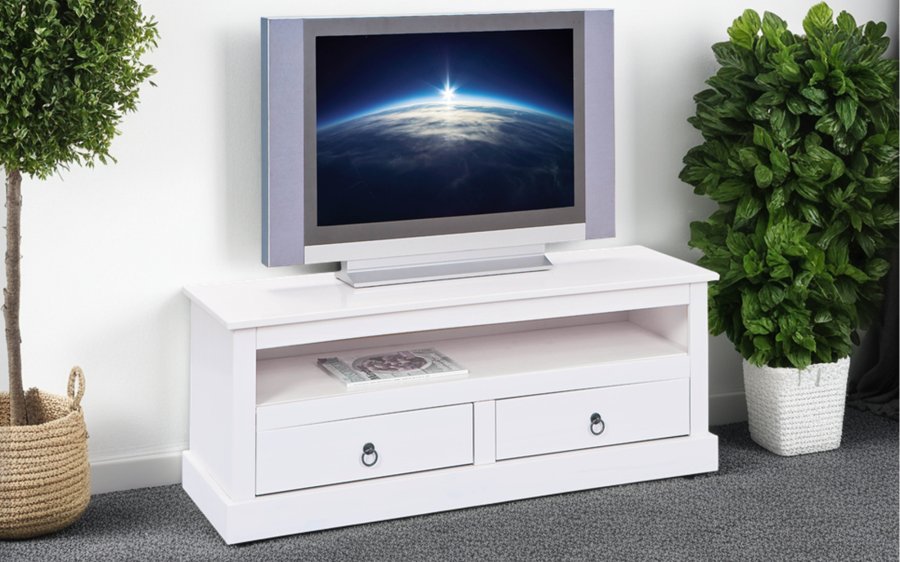 NORDIC LIVING COLLECTION Provence 3 TV-konsol, furu, vit, med 2 l�dor
