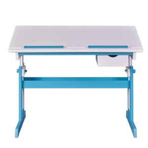 NORDIC LIVING COLLECTION Pijii skrivbord, vit petrol, massivt tr�, h�jdjusterbart med tippbart hyllplan