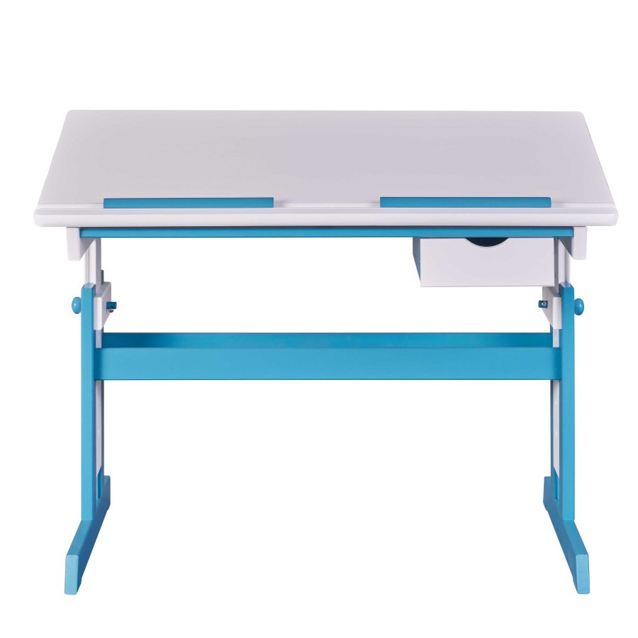 NORDIC LIVING COLLECTION Pijii skrivbord, vit petrol, massivt tr�, h�jdjusterbart med tippbart hyllplan