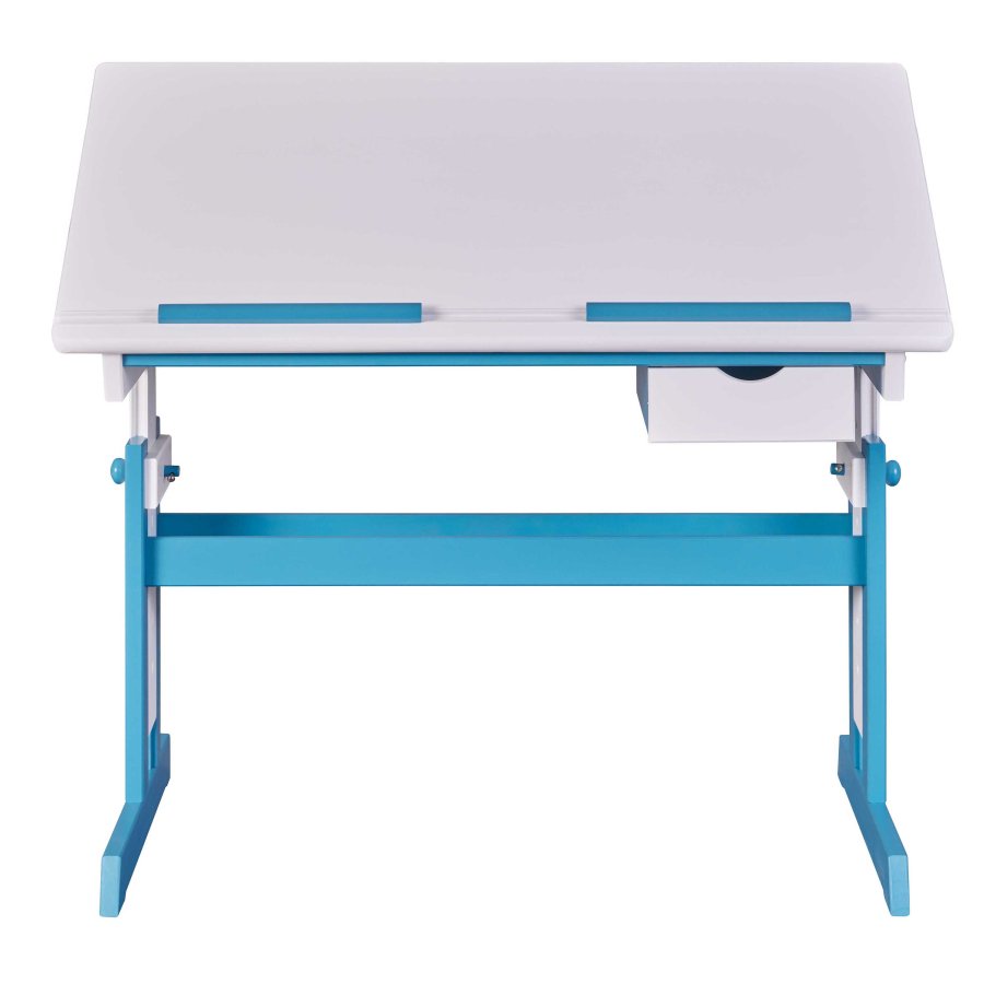 NORDIC LIVING COLLECTION Pijii skrivbord, vit petrol, massivt tr�, h�jdjusterbart med tippbart hyllplan