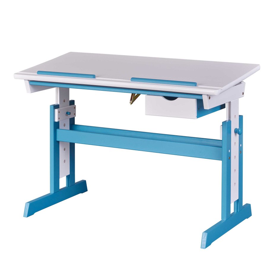 NORDIC LIVING COLLECTION Pijii skrivbord, vit petrol, massivt tr�, h�jdjusterbart med tippbart hyllplan