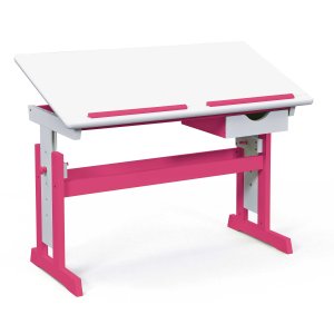 NORDIC LIVING COLLECTION Pijii skrivbord, vitt och rosa, massivt tr�, h�jdjusterbart med tippbart hyllplan