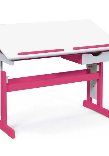 NORDIC LIVING COLLECTION Pijii skrivbord, vitt och rosa, massivt tr�, h�jdjusterbart med tippbart hyllplan