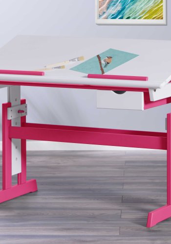 NORDIC LIVING COLLECTION Pijii skrivbord, vitt och rosa, massivt tr�, h�jdjusterbart med tippbart hyllplan