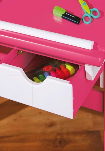 NORDIC LIVING COLLECTION Pijii skrivbord, vitt och rosa, massivt tr�, h�jdjusterbart med tippbart hyllplan