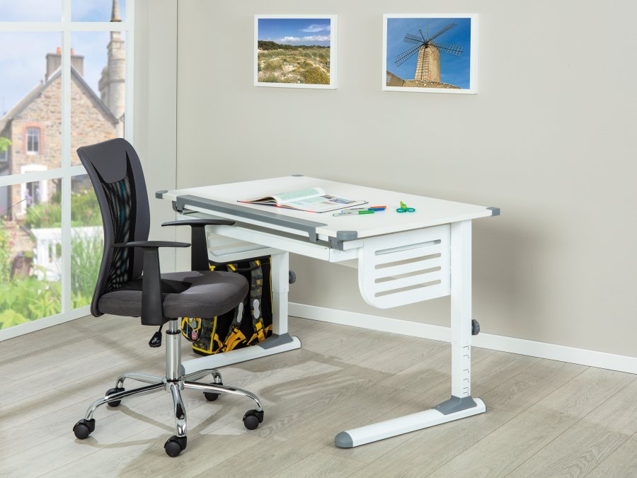 NORDIC LIVING COLLECTION Scalare-skrivbord med l�da med tryckfunktion, h�jdjusterbart med tippbart hyllplan