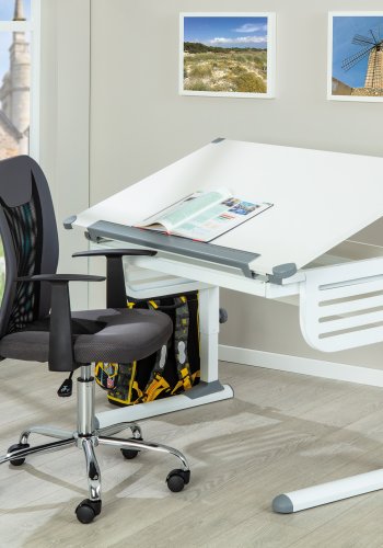 NORDIC LIVING COLLECTION Scalare-skrivbord med l�da med tryckfunktion, h�jdjusterbart med tippbart hyllplan