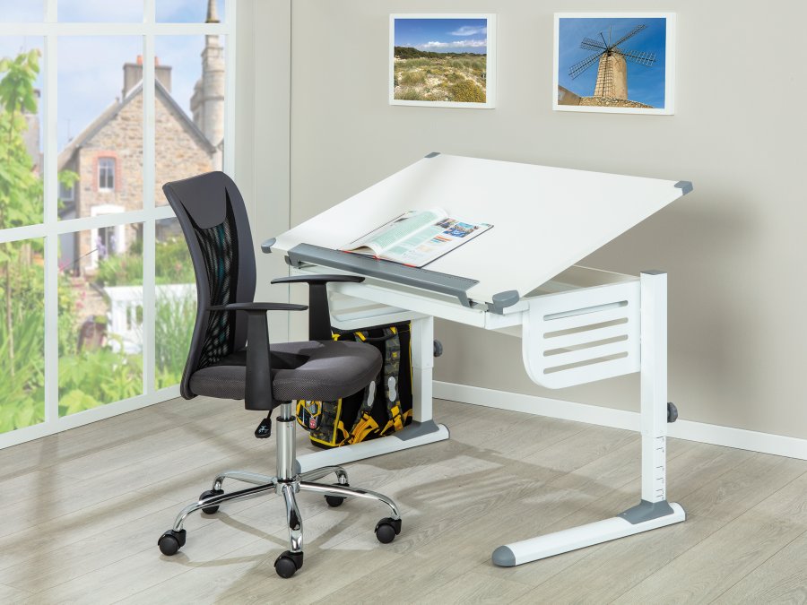 NORDIC LIVING COLLECTION Scalare-skrivbord med l�da med tryckfunktion, h�jdjusterbart med tippbart hyllplan