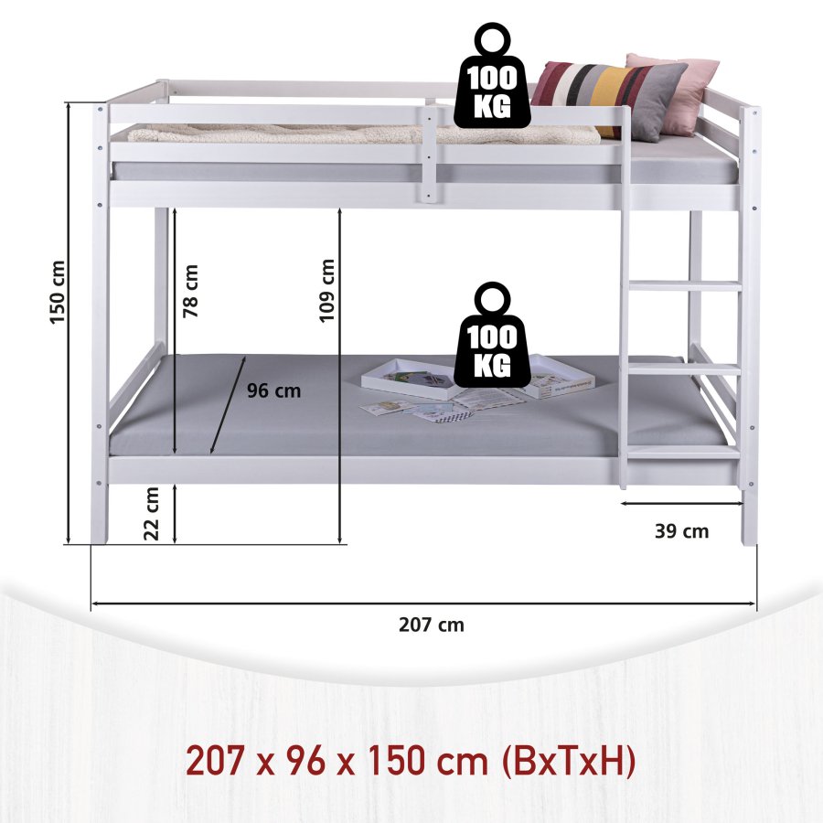 NORDIC LIVING COLLECTION Liten Cloud v�ningss�ng, vit, 207 x 96 x 150 cm, med 2 liggytor och 1 stege