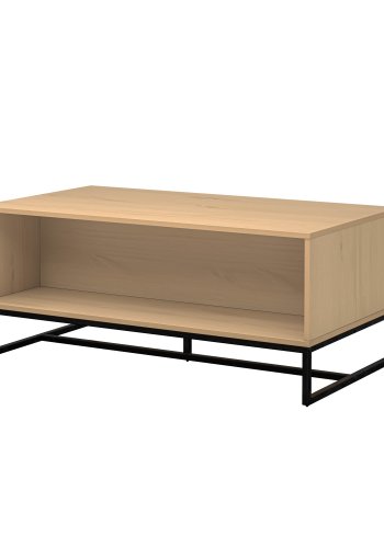 NORDIC LIVING COLLECTION Moderne salongbord laget av heltre furu, lakkert i Oak Colori. Stabilt stativ takket v�re en svart metallramme, god oppbevaringsplass takket v�re den sentrale hyllen.