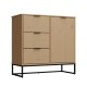 NORDIC LIVING COLLECTION Moderne kommode laget av heltre furu, lakkert i Oak Colori. Stabilt stativ takket v�re svart metallramme, h�ndtak i svart metall av h�y kvalitet, god oppbevaringsplass med 3 skuffer, 1 d�r med hylle.