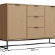 NORDIC LIVING COLLECTION Moderne kommode laget av heltre furu, lakkert i Oak Colori. Stabilt stativ takket v�re en svart metallramme, h�ndtak i svart metall av h�y kvalitet, god oppbevaringsplass med 3 skuffer, 2 d�rer med en hylle inni.
