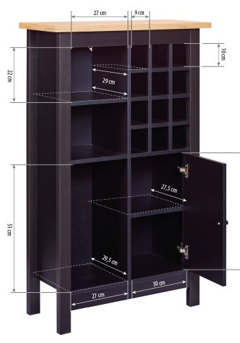 NORDIC LIVING COLLECTION Julina vinsk�p i svart med 1 d&ouml;rr, 3 stora fack och 12 sm� fack, perfekt f&ouml;r vin&auml;lskare