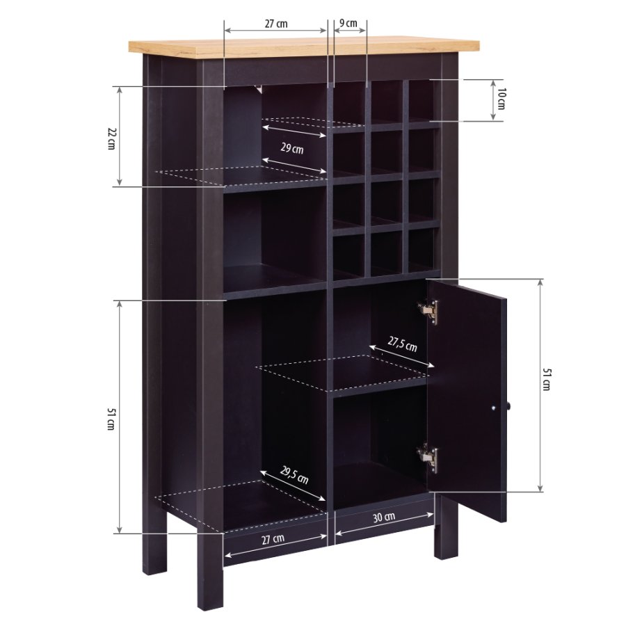 NORDIC LIVING COLLECTION Julina vinsk�p i svart med 1 d&ouml;rr, 3 stora fack och 12 sm� fack, perfekt f&ouml;r vin&auml;lskare