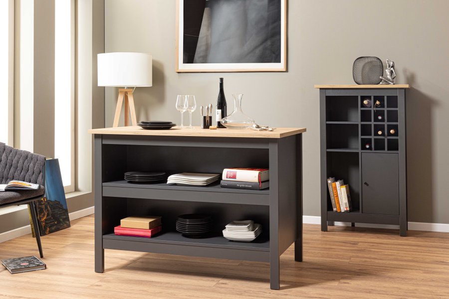 NORDIC LIVING COLLECTION Julina vinsk�p i gr�tt med 1 d&ouml;rr, 3 stora fack och 12 sm� fack, perfekt f&ouml;r vin&auml;lskare