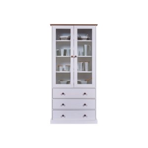 NORDIC LIVING COLLECTION FSC vitrineskap Westerland hvitt, 2 d�rer og 3 skuffer