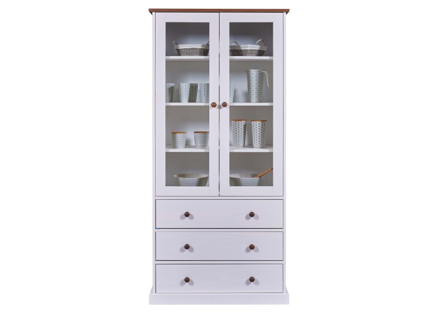 NORDIC LIVING COLLECTION FSC vitrineskap Westerland hvitt, 2 d�rer og 3 skuffer