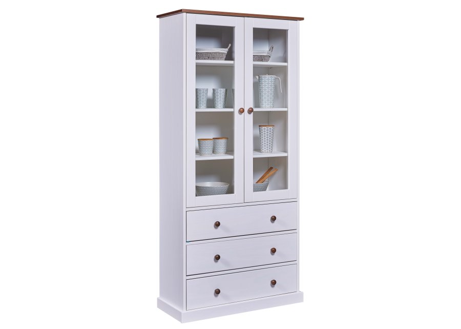 NORDIC LIVING COLLECTION FSC vitrineskap Westerland hvitt, 2 d�rer og 3 skuffer