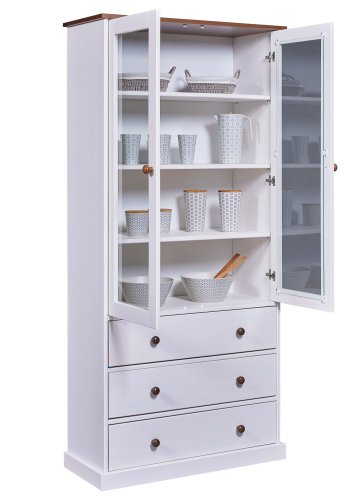 NORDIC LIVING COLLECTION FSC vitrineskap Westerland hvitt, 2 d�rer og 3 skuffer