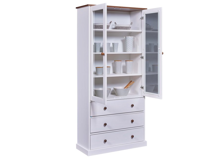 NORDIC LIVING COLLECTION FSC vitrineskap Westerland hvitt, 2 d�rer og 3 skuffer